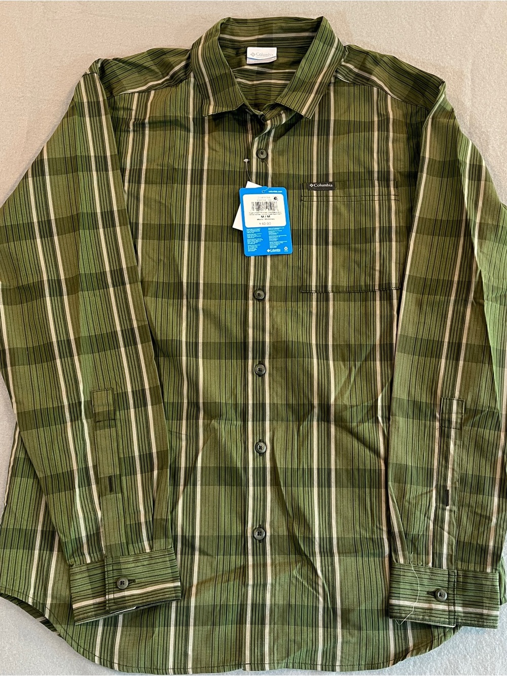 Columbia Olive and Cream Plaid Long-Sleeve Button-Down Shirt